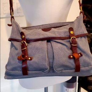 IL Bisonte blue canvas bag with leather accents